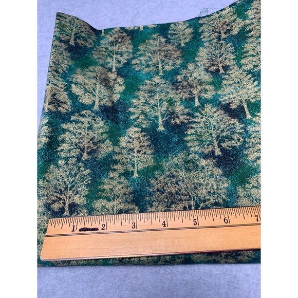 Green & Gold Tree Pattern Fabric Cotton 25x44" Quilting Sewing Craft Supplies - Picture 2 of 2